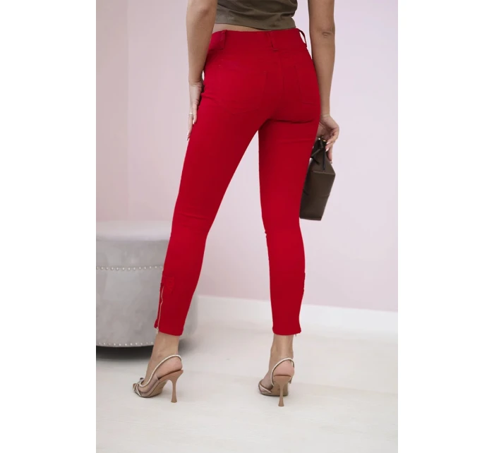 Kalhoty barevné džínové s mašlí červené