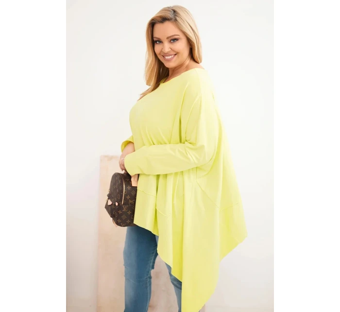 Dámska bavlnená tunika v nadmernej veľkosti s asymetrickým lemom Bright Pistachio