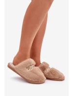 Kapcie Damskie Z Futerkiem I Napisem Brązowe Kalelia
