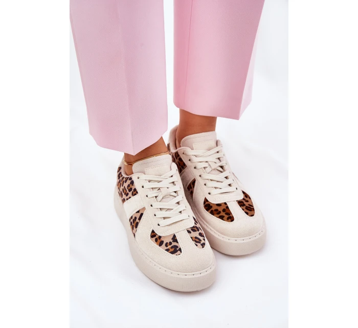 Dámské sneakers s leopardím vzorem na platformě béžové model 21689446 - Boto Dámské sneakers s leopardím vzorem na platformě béžové model 21689446 - Boto