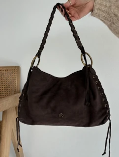 Dámska semišová kabelka s ozdobným šnurovaním Janelis - čokoládová