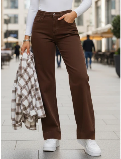 Dámské džíny s vysokým pasem a širokými nohavicemi hnědé Dstreet model 21996087 - FashionStreet