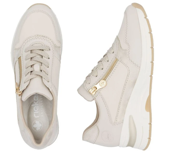 Dámské kožené tenisky na platformě béžové model 21916768 - Rieker Dámské kožené tenisky na platformě béžové model 21916768 - Rieker