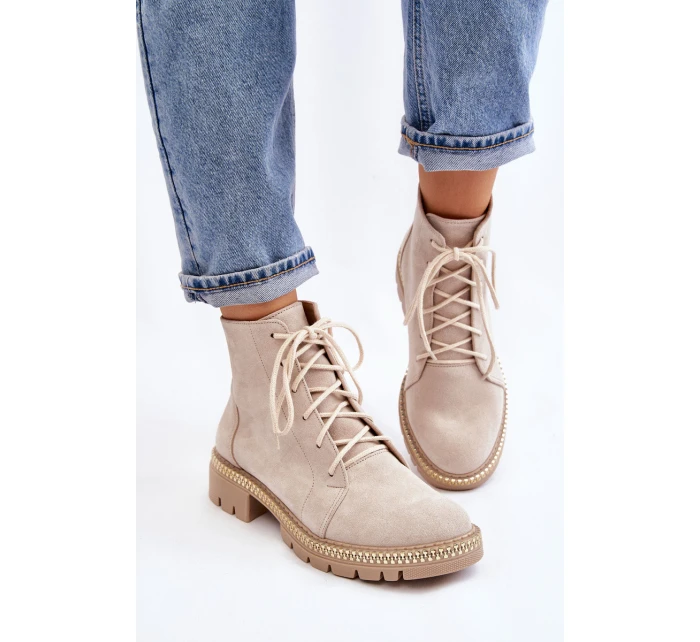 Flat Boots Lewski Shoes model 21607535 Světle béžová - Boto Flat Boots Lewski Shoes model 21607535 Světle béžová - Boto