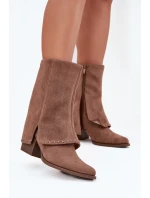 Dámské zimní kozačky s lemem  Béžové model 21708519 - VINCEZA