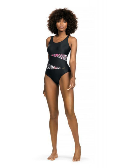 Dámské jednodílné plavky S36W19F Fashion sport  černá-růžová - Self