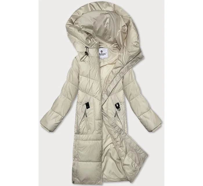 Dámska zimná bunda v ecru farbe s kapucňou Glakate (LU-24246#) Dámska zimná bunda v ecru farbe s kapucňou Glakate (LU-24246#)