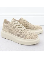 Dámská obuv na platformě se šněrováním béžová model 22098387 - VINCEZA Dámská obuv na platformě se šněrováním béžová model 22098387 - VINCEZA