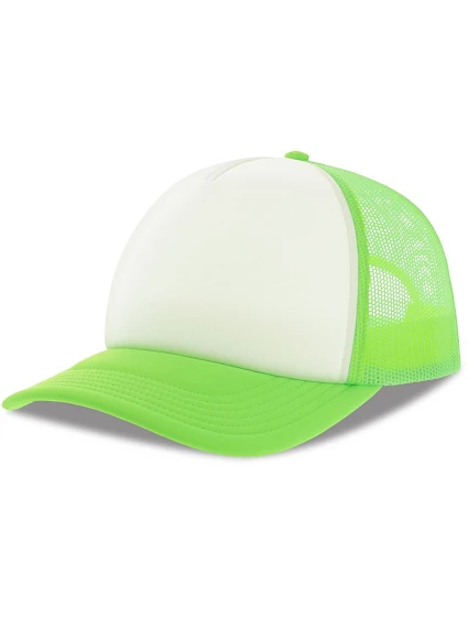 Atlantis Headwear Rapper-S 5-panelová truckerová čiapka 33.0262 biela/zelená fluo Atlantis Headwear Rapper-S 5-panelová truckerová čiapka 33.0262 biela/zelená fluo