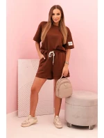 Dámska súprava s maslom a šortkami s vysokým pásom čokoládová Dámska súprava s maslom a šortkami s vysokým pásom čokoládová