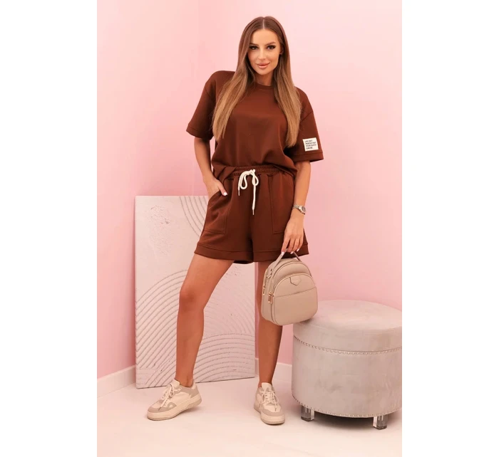 Dámska súprava s maslom a šortkami s vysokým pásom čokoládová Dámska súprava s maslom a šortkami s vysokým pásom čokoládová