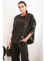 Dámský komplet teplákový z model 21489464 materiálu se širokými nohavicemi khaki - K-Fashion Dámský komplet teplákový z model 21489464 materiálu se širokými nohavicemi khaki - K-Fashion