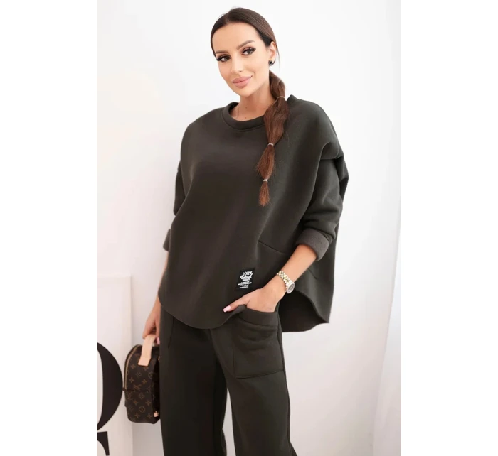 Dámský komplet teplákový z model 21489464 materiálu se širokými nohavicemi khaki - K-Fashion Dámský komplet teplákový z model 21489464 materiálu se širokými nohavicemi khaki - K-Fashion