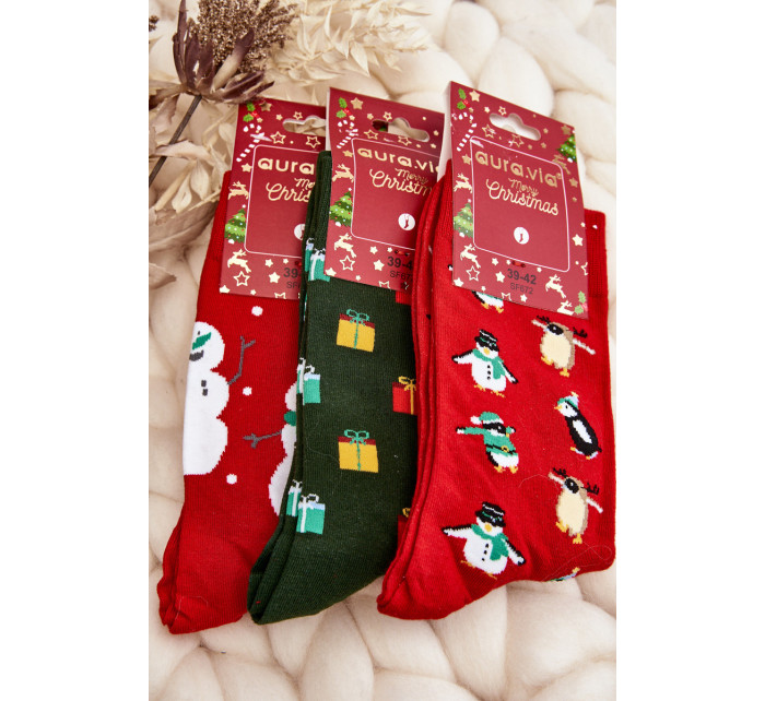Pánske vianočné bavlnené ponožky s červenými tučniakmi