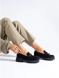 Pohodlné mokasíny dámske čierne bez podpätku