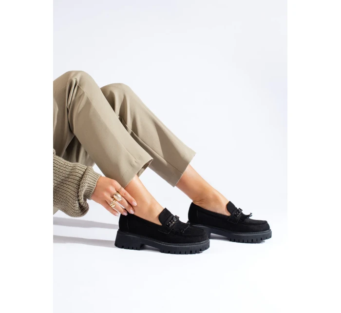 Pohodlné mokasíny dámske čierne bez podpätku Pohodlné mokasíny dámske čierne bez podpätku