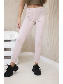 Bavlnené nohavice s vreckami v zadnej časti tmavo púdrovo ružovej farby