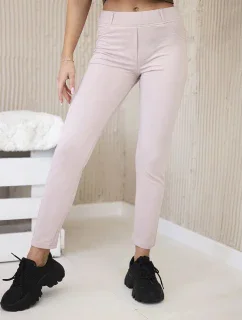 Bavlnené nohavice s vreckami v zadnej časti tmavo púdrovo ružovej farby