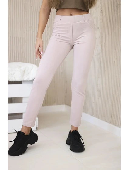 Bavlnené nohavice s vreckami v zadnej časti tmavo púdrovo ružovej farby