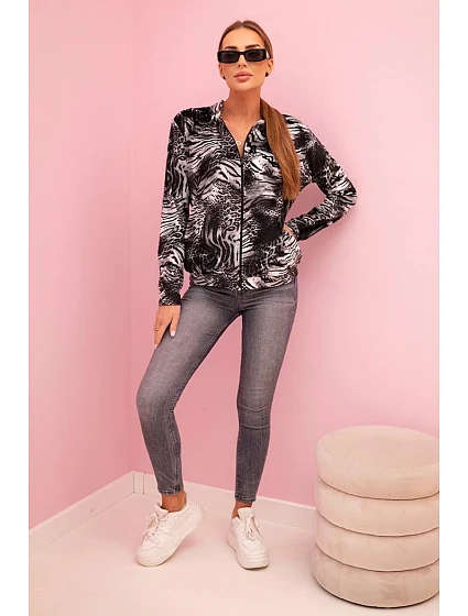 Dámská mikina se zvířecím potiskem na zip šedá