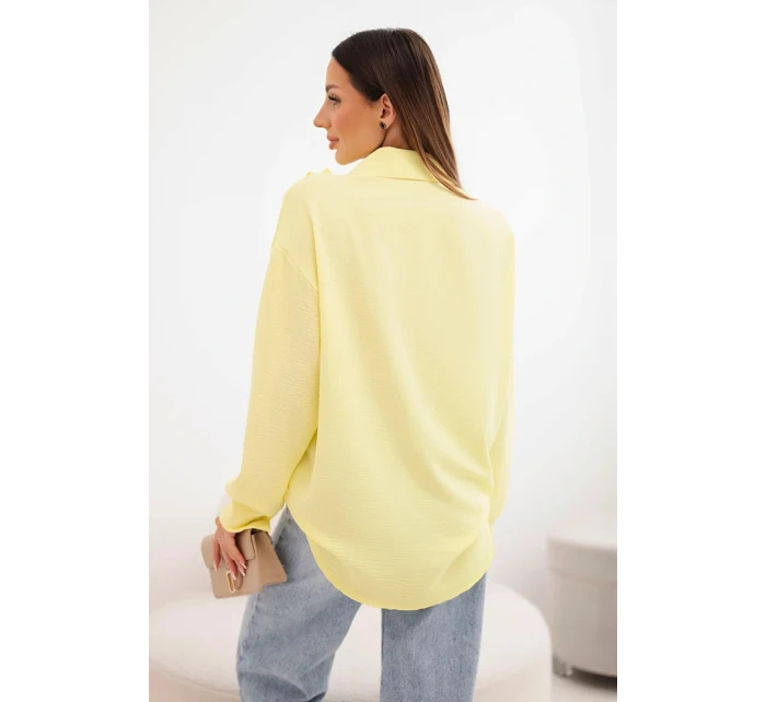 Dámská viskózová košile s dlouhým rukávem a volány žlutá