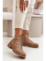 Ocieplane Botki Damskie Z Przetarciami Eko Skórzane Brązowo-Złote Verietta