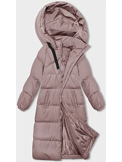 Dlouhá růžová hrubší dámská bunda s kapucí model 21246182 - J.STYLE