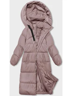 Dlouhá růžová hrubší dámská bunda s kapucí model 21246182 - J.STYLE