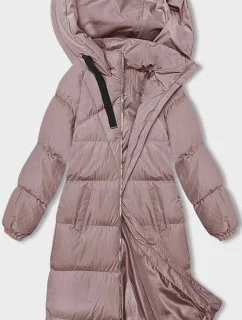 Dlouhá růžová hrubší dámská bunda s kapucí model 21246182 - J.STYLE