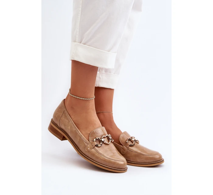 Skórzane Damskie Lakierowane Mokasyny Laura Messi 2760 Brązowe