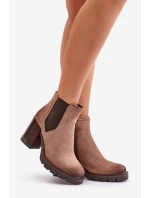 Ocieplane Botki Damskie Na Słupku Z Eko Zamszu Vinceza 58356 Beżowe