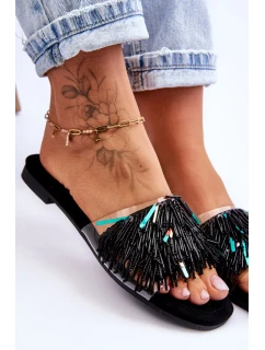 Dámské pantofle s módními ozdobami S.Barski Černá