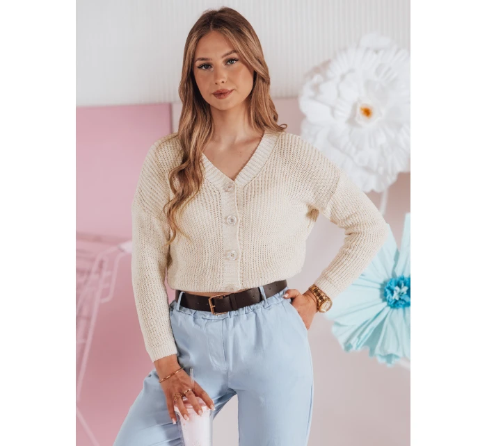 Dámský žebrovaný svetr oversize ecru Dstreet model 21986099 - FashionStreet