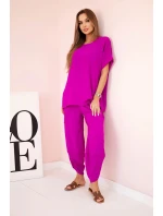 Komplet z viskózy halenka + kalhoty tmavě fialová
