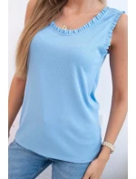 Dámska blúzka z viskózy s volánom vo výstrihu modrá Dámska blúzka z viskózy s volánom vo výstrihu modrá