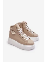 Trampki Damskie Wysokie Na Suwak Lemar Beżowe Katerin Trampki Damskie Wysokie Na Suwak Lemar Beżowe Katerin