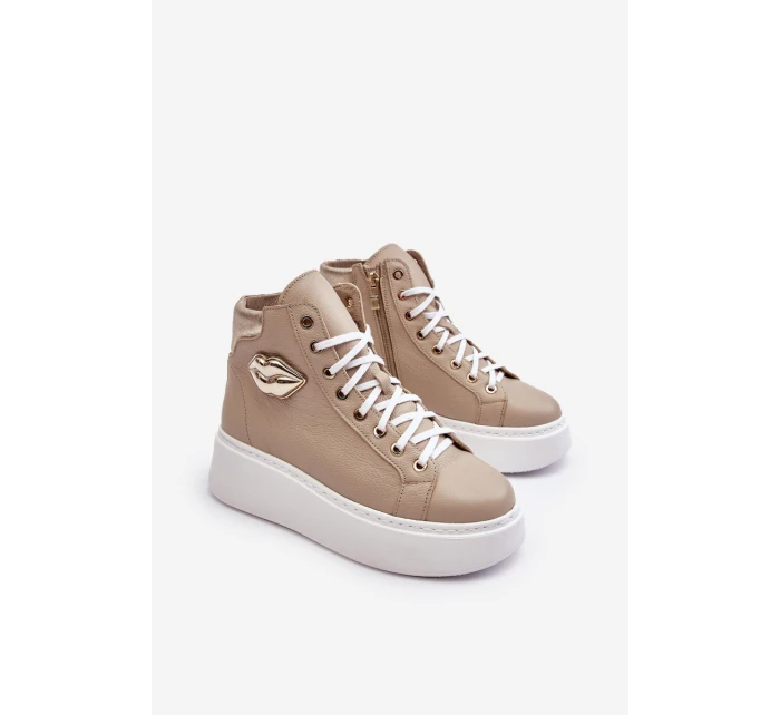 Trampki Damskie Wysokie Na Suwak Lemar Beżowe Katerin Trampki Damskie Wysokie Na Suwak Lemar Beżowe Katerin