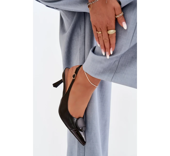 Dámské sandály na podpatku s ozdobným detailem Černé Mariae