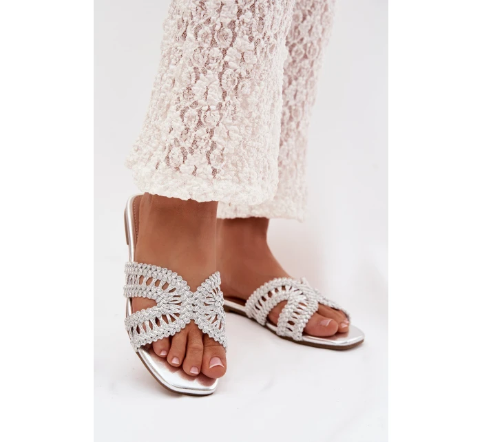 Dámské ploché stříbrné pantofle Fariella