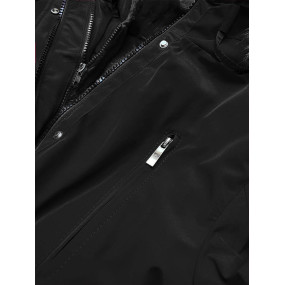 Čierna dámska zimná bunda s machovitým kožúškom (W553)