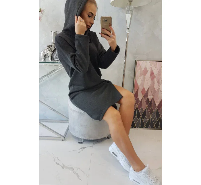 Šaty s kapucí a bočním rozparkem graphite melange Šaty s kapucí a bočním rozparkem graphite melange