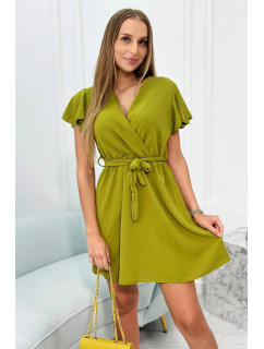 Šaty s vrstveným výstrihom oliva