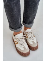 Zazoo N1068S6 Skórzane Niskie Sneakersy Damskie Na Platformie Beżowe