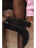 Botki Kowbojki Damskie Na Słupku Eko Zamszowe Czarne Carissa