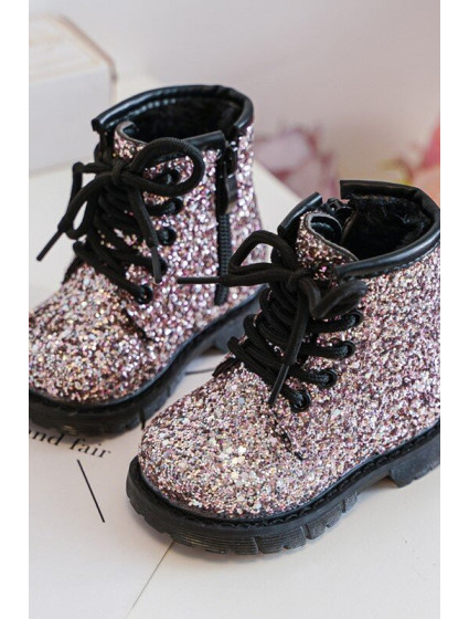 Detské trblietavé zateplené členkové topánky so zipsom, ružové Saussa