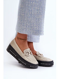 Lesklé kožené dámske mokasíny LR750 zlaté - S.Barski