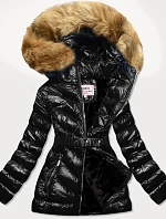 Lesklá zimná bunda cez medvedíka čierna a hnedá (w673)