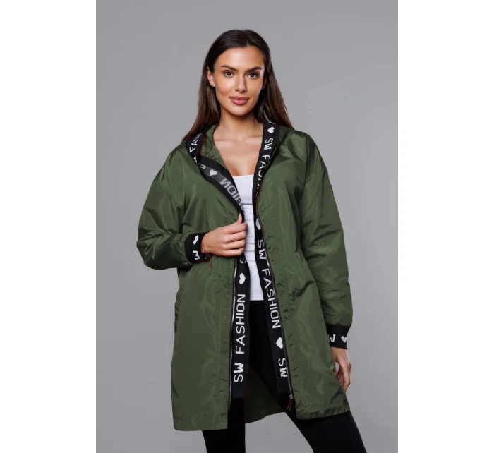 Tenká dámska bunda v khaki farbe s ozdobnou lemovkou (B8145-11) Tenká dámska bunda v khaki farbe s ozdobnou lemovkou (B8145-11)