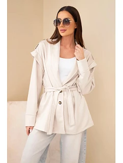 Dámský kabát viskózový s páskem a nášivkami model 22294738 - K-Fashion
