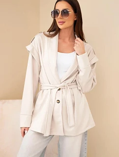 Dámský kabát viskózový s páskem a nášivkami model 22294738 - K-Fashion
